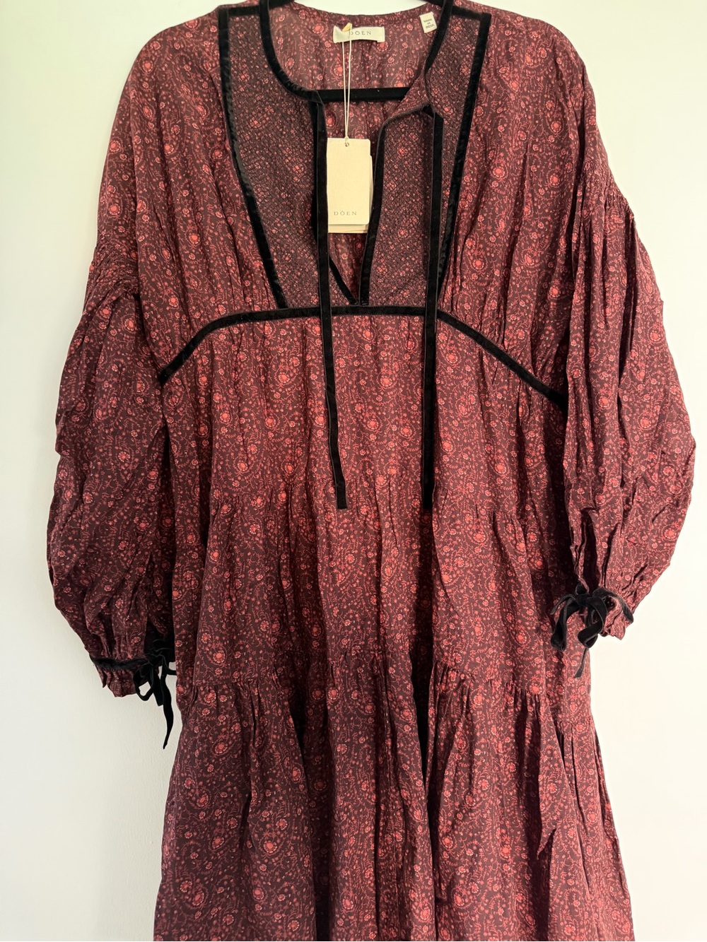 Doen Burgundy Floral Long Sleeve Tiered Mini Dress - Picture 9 of 11